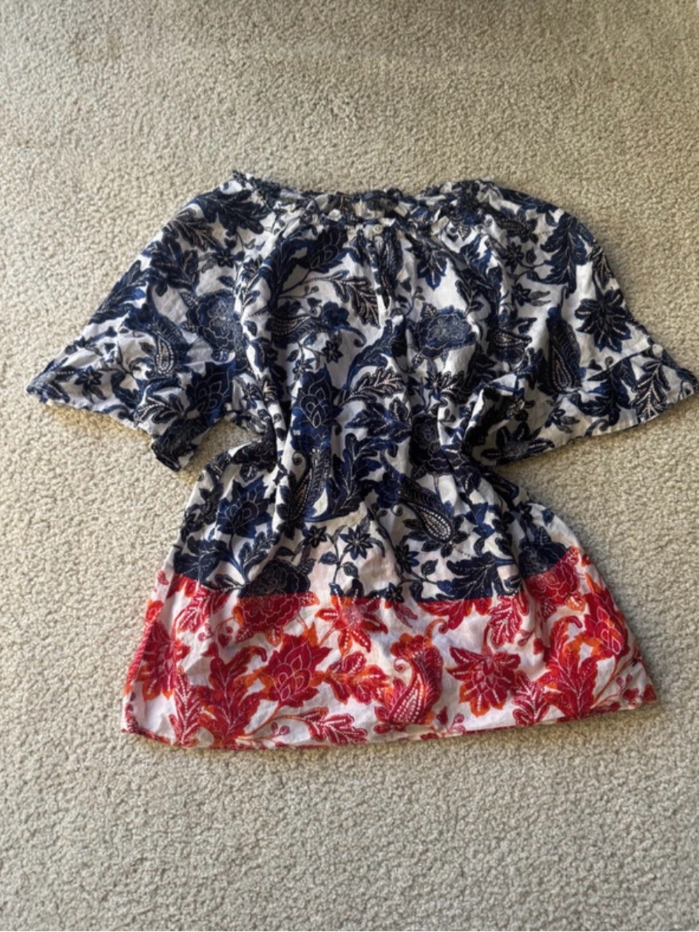 Tommy Hilfiger Off-Shoulder Floral Print Top in Navy and Red